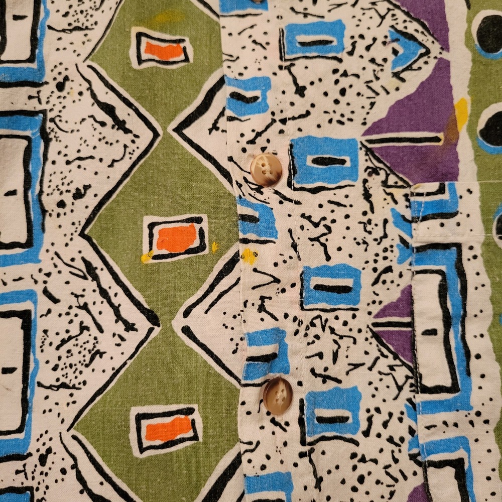 Bon Homme Crazy Vintage Abstract Print Button Up Shirt M USA Retro Artsy Bold - Picture 5 of 6